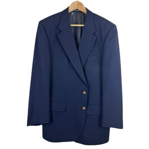 Vintage Burberry 44R Navy Blue‎ Gold Tone Buttons Blazer Sport Coat Jacket